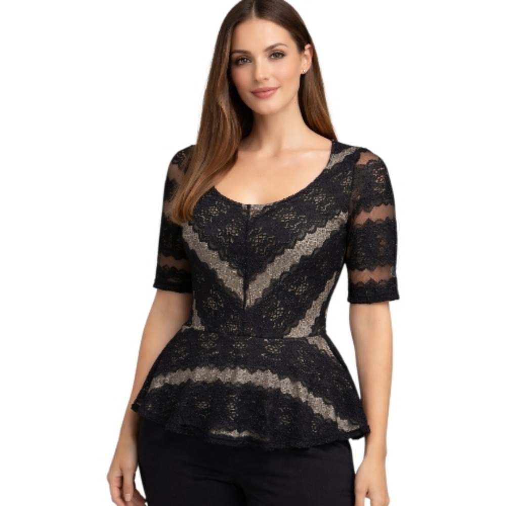 Charlotte Russe Black Lace Peplum Blouse M.